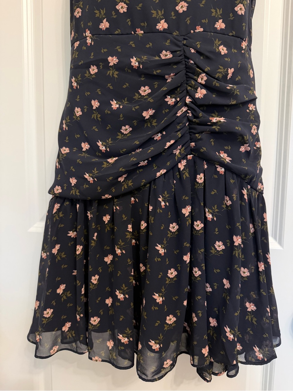 Bridge NWT Navy Floral Spaghetti-Strap Midi Dress PTP 17, L 29 top of bust line - Picture 3 of 7